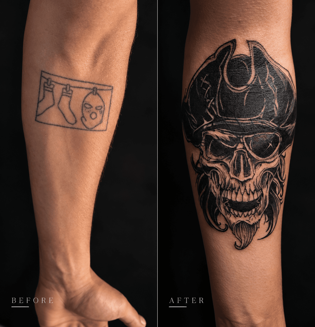 Forearm tattoo cover up with skull — Black Stroke Gdańsk