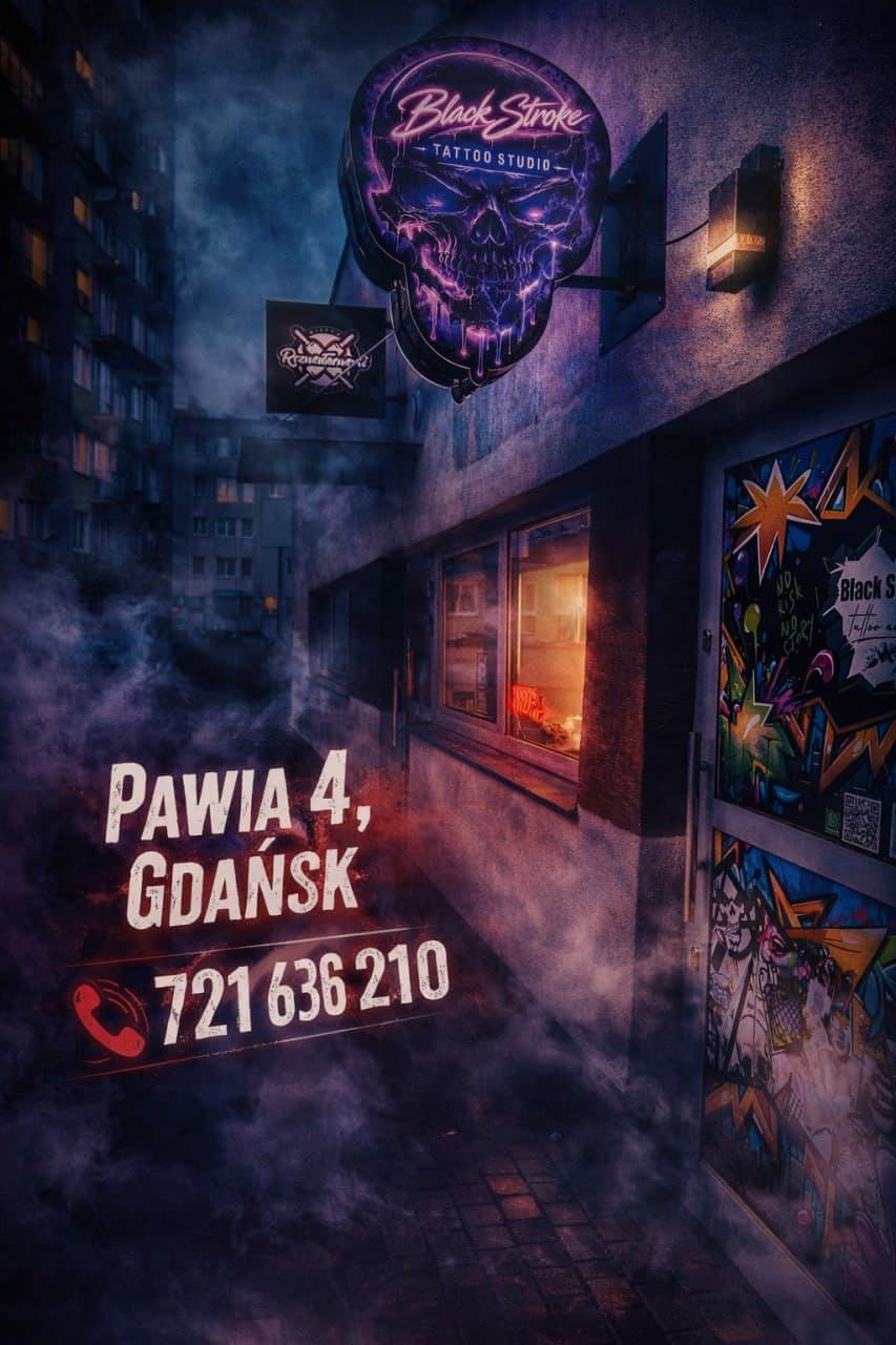 Black Stroke tattoo studio exterior at Pawia 4 in Gdańsk