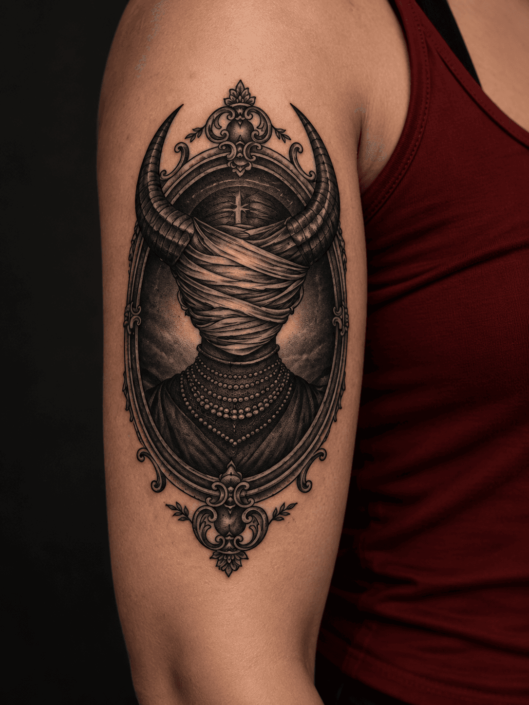 Black and gray realism tattoo design by Mariana